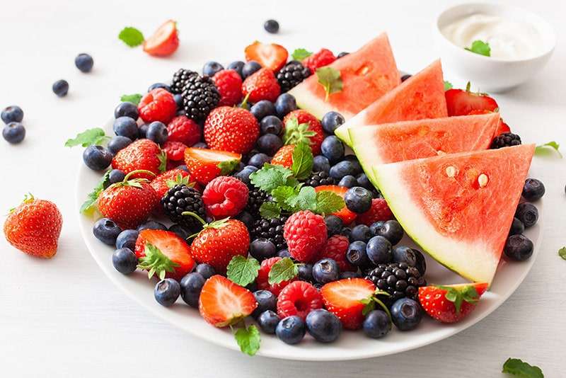 Fresh fruit arranged on a platter